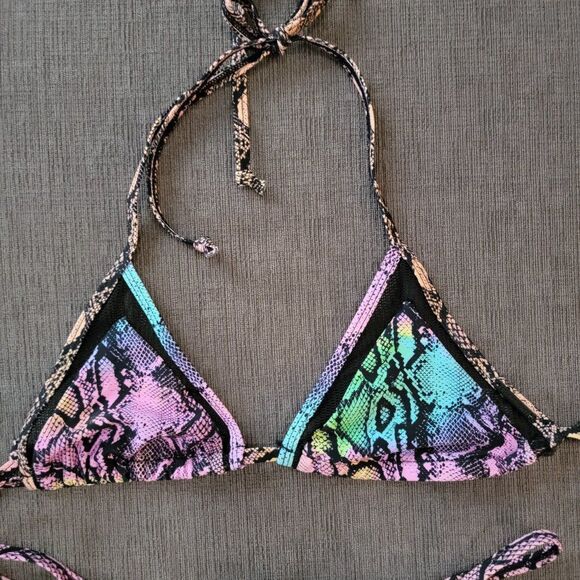 Kendall & Kylie Women's Mesh Trim Tie Dye Snake Triangle Bikini Set Size… - Picture 5 of 16